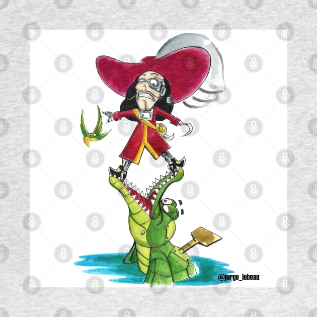 robot captain hook with robot crocodile by jorge_lebeau